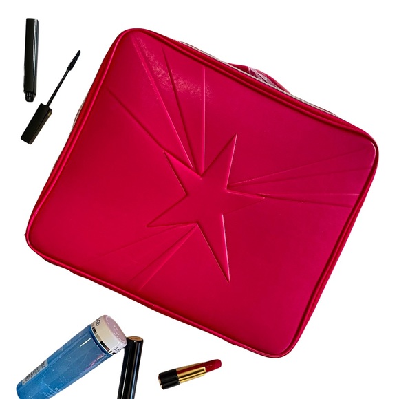 Bags Nwot Lancme Pink Gold Star Faux Leather Train Case